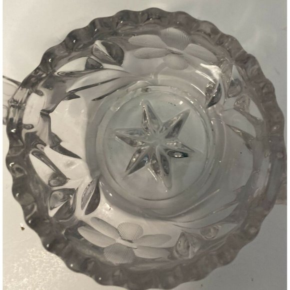 VTG EAPG Glass SUGAR BOWL Double Handle Sawtooth Star Base Floral Design - Picture 4 of 12